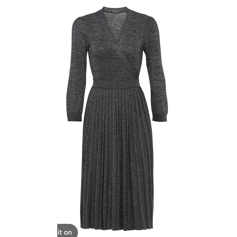 Kate Spade Metallic Wrap Sweater Dress Size Large Holiday Pleated Viscose